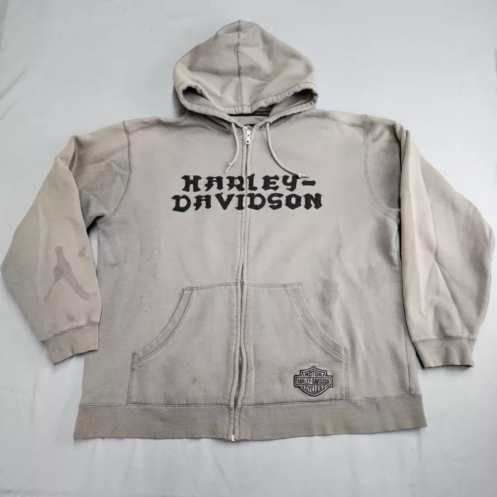 Harley-Davidson Men XL Gray Full Zip Hoodie Graphic Print Motorcycle Sweatshirt - Front