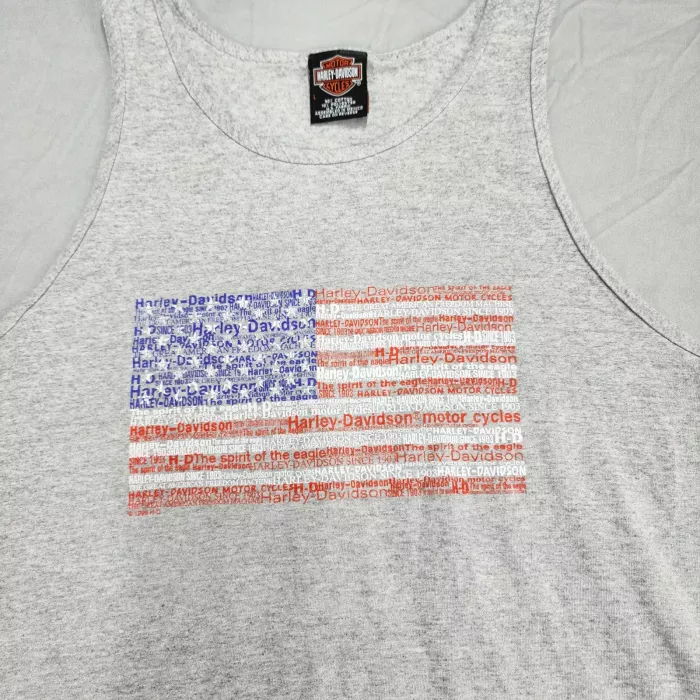 Harley-Davidson Mens Tank Top Large Gray American Flag Text Graphic Sleeveless - Main