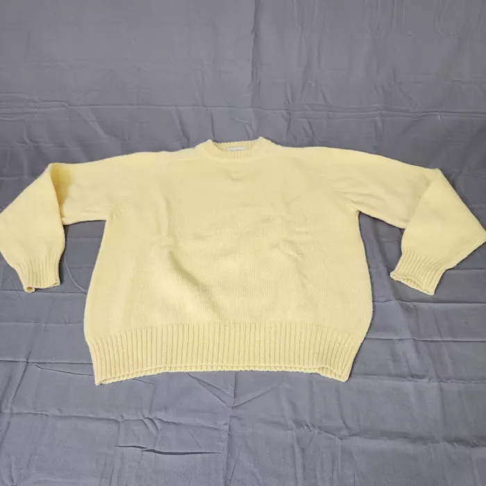 Heather and Tweed Mens Sweater Medium Pale Yellow Shetland Wool Crewneck Knit - Front