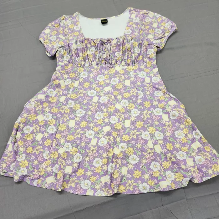 Her Universe Disney Tangled Rapunzel Dress Plus 3XL Purple Floral Puff Sleeve - Front
