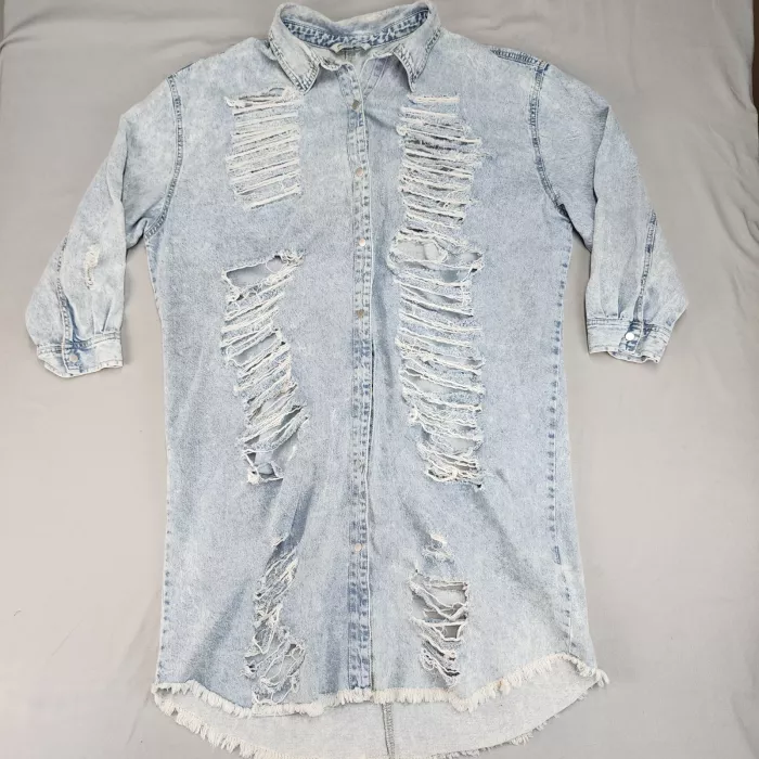 Highway Jeans Womens 2X Plus Blue Distressed Cotton Denim Shirt Jacket Frayed - Front