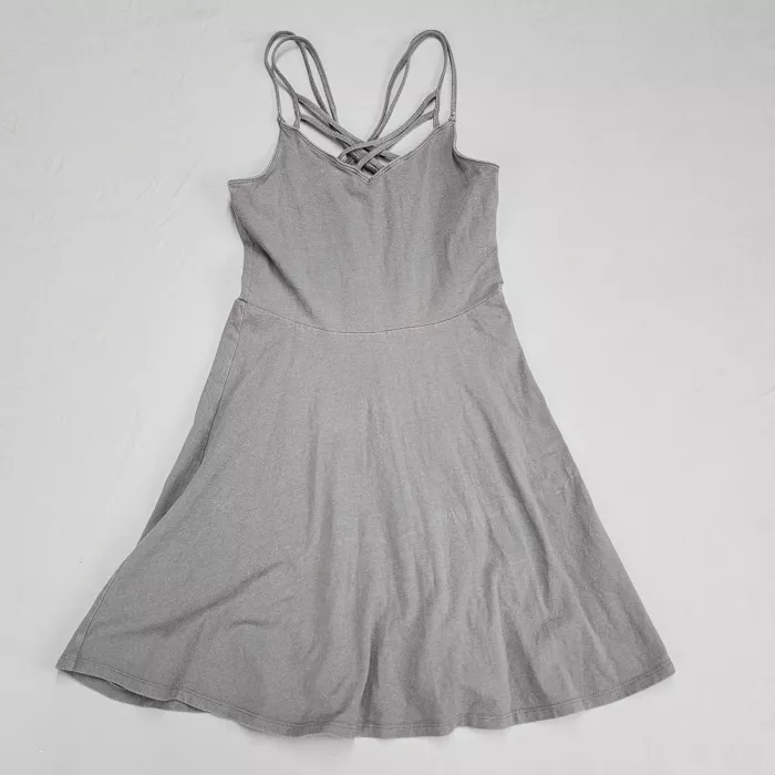 Hollister Gray Strappy V Neck Skater Dress Womens Size S Fit Flare Sleeveless - Front