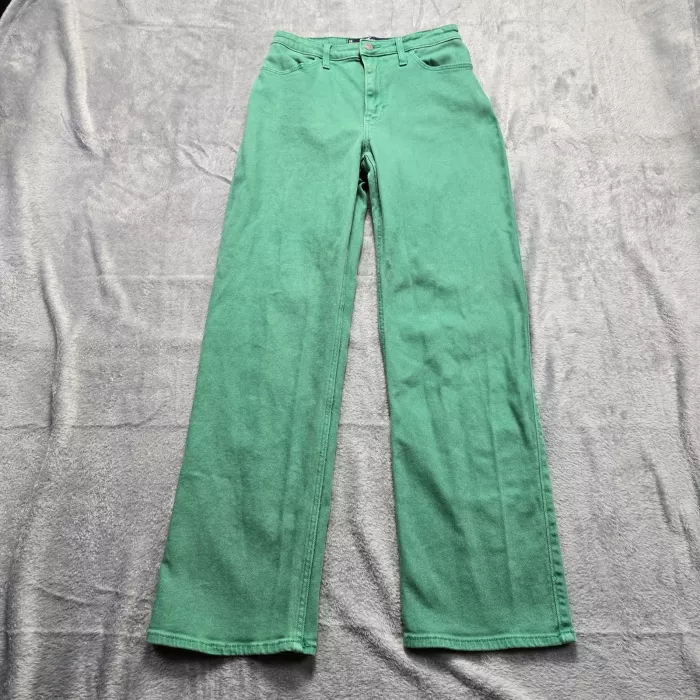 Hollister Ultra High Rise Dad Jeans Womens 3R W26 Green Vintage Stretch Denim - Front