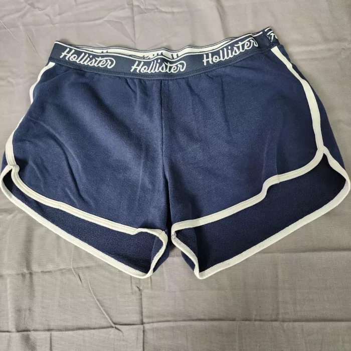 Hollister Womens S Navy Blue Dolphin Shorts Logo Elastic Waist Knit Stretch - Front
