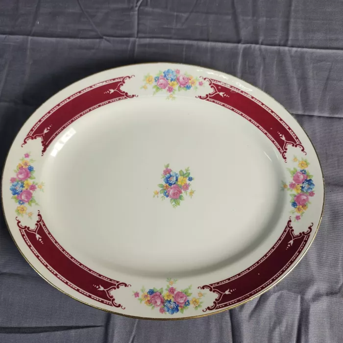 Homer Laughlin Vintage 1949 Floral Oval Serving Platter Ceramic Made in USA - Front