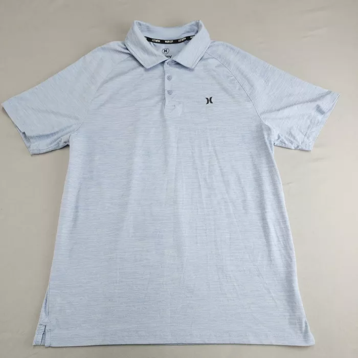 Hurley Men's M Light Blue Heather Polo Short Sleeve Button Regular Fit - Front