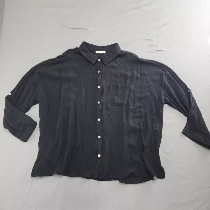Hyfve Women's Size L Black Oversized Button Up Shirt Blouse Roll Tab Sleeve - Front