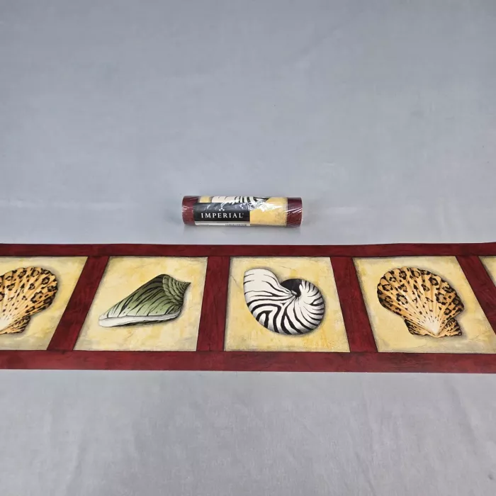 Imperial Animal Print Seashell Gold Burgundy Border New Sealed Prepasted - Main