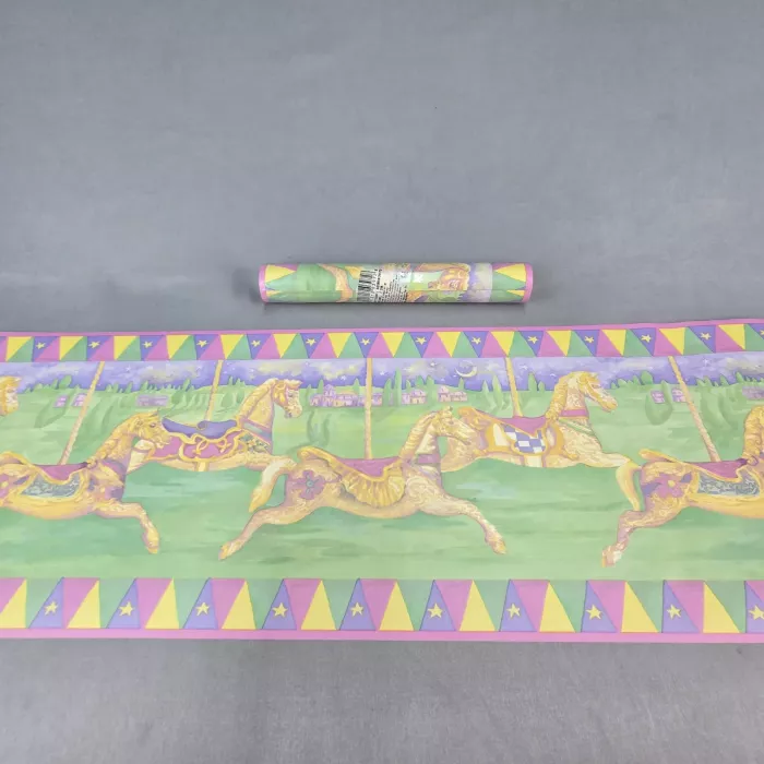 Imperial Carousel Horses Multicolor Wallpaper Border Prepasted Vinyl New - Main
