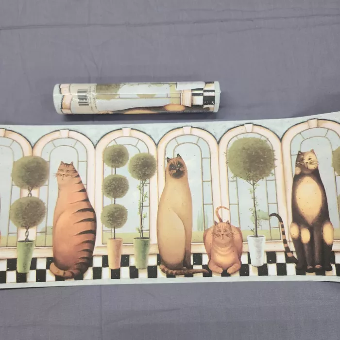 Imperial Country Cat Topiary Multicolor Wallpaper Border Prepasted Vinyl New - Main