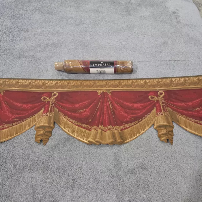 Imperial Drapery Swag Red Gold Wallpaper Border New Sealed Prepasted Vinyl - Main