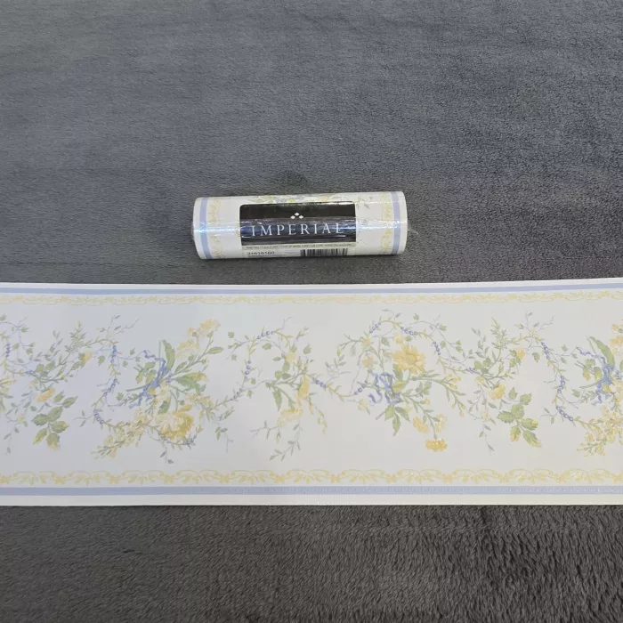 Imperial Floral Country Yellow Blue Wallpaper Border Prepasted Vinyl New Sealed - Main