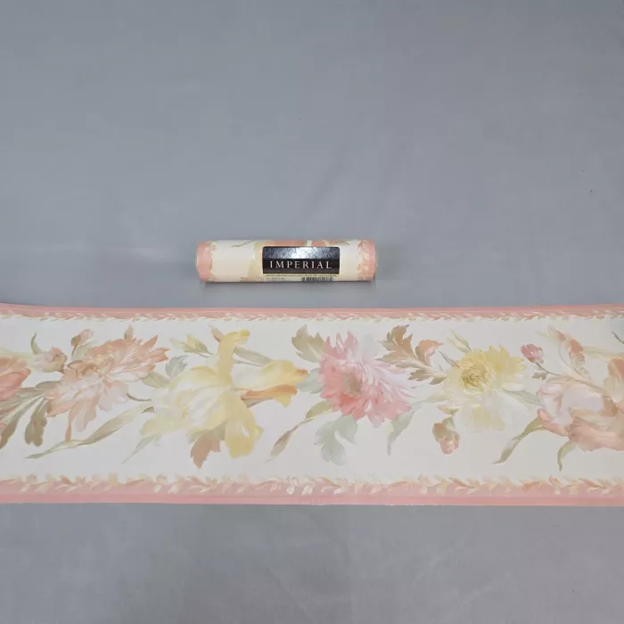 Imperial Floral Pink Yellow Wallpaper Border Prepasted Vinyl New Sealed - Main