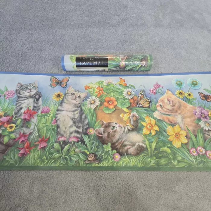 Imperial Kitten Floral Wallpaper Border Multicolor Prepasted New Sealed - Main