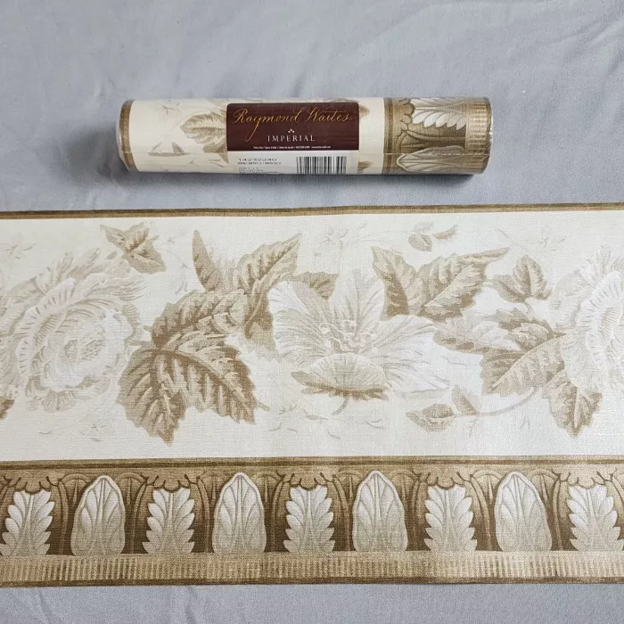 Imperial Raymond Waites Floral Beige Wallpaper Border Pre-pasted New - Main