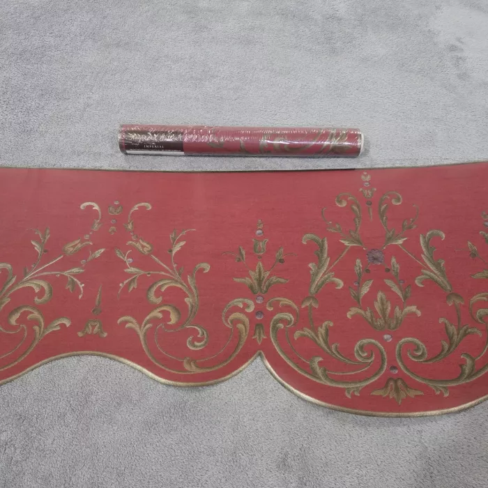 Imperial Raymond Waites Red Gold Damask Wallpaper Border Prepasted Vinyl Sealed - Main