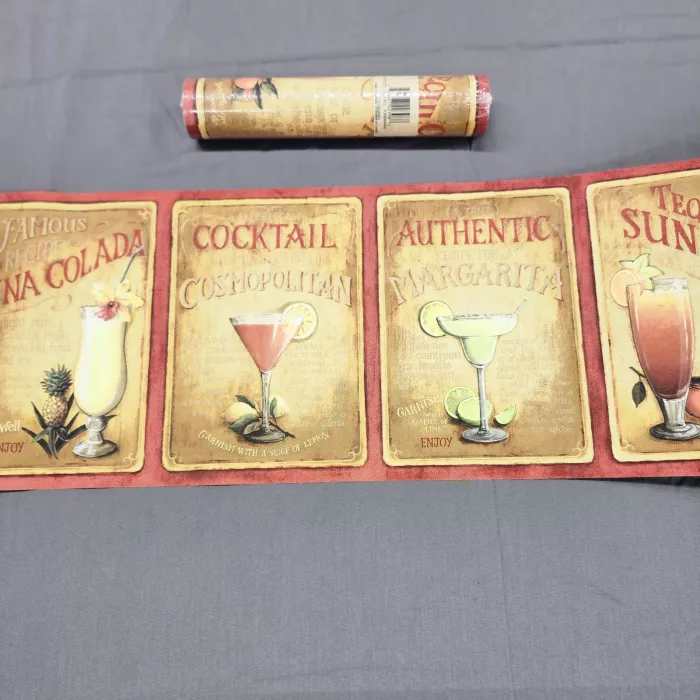 Imperial Retro Cocktail Recipe Wallpaper Border Prepasted Vinyl New - Main