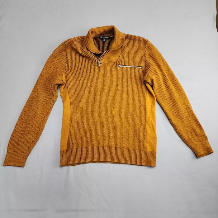 INC International Concepts Mens M Mustard Yellow Quarter Zip Ribbed Sweater - Front
