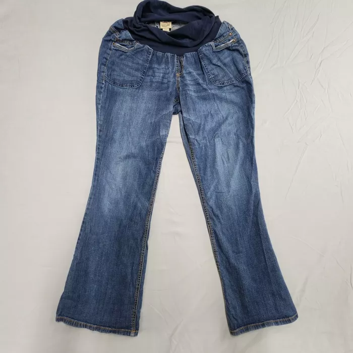 Indigo Blue Maternity Jeans Womens XL Blue Denim Bootcut Full Panel High Rise - Front