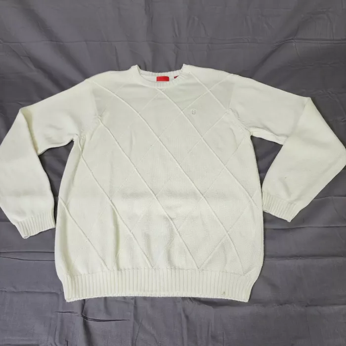 IZOD Men's Medium Ivory 100% Cotton Crewneck Pullover Textured Knit Sweater - Front