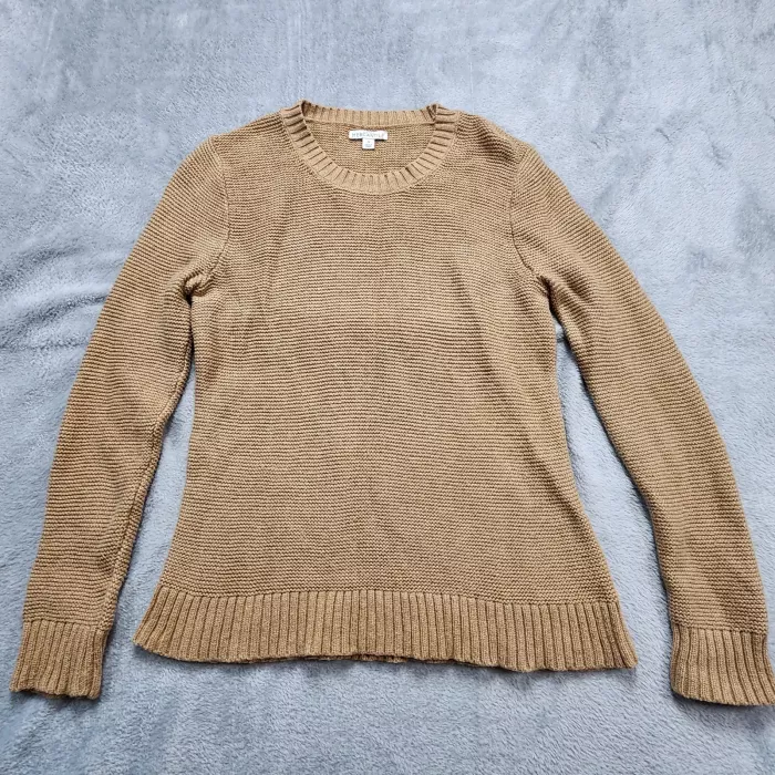 J.Crew Mercantile Sweater Women's Small Tan Camel Cotton Textured Knit Crew Neck - Front