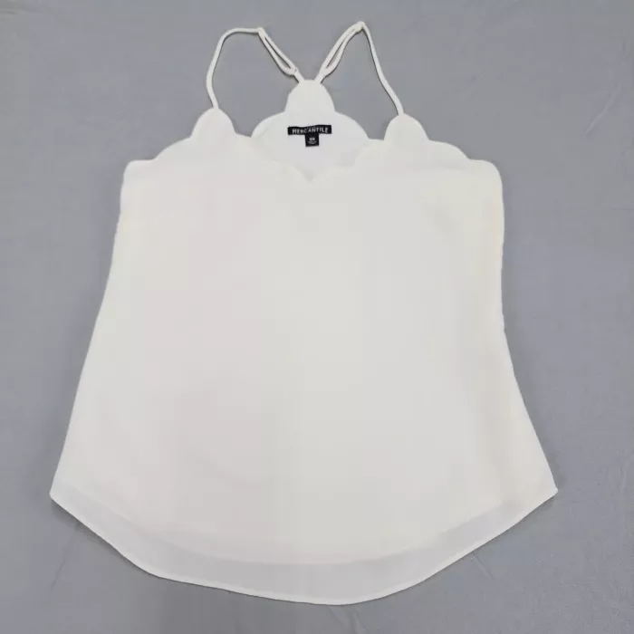 J.Crew Mercantile Womens Size 00 White Scalloped Camisole Tank Top Lined - Front