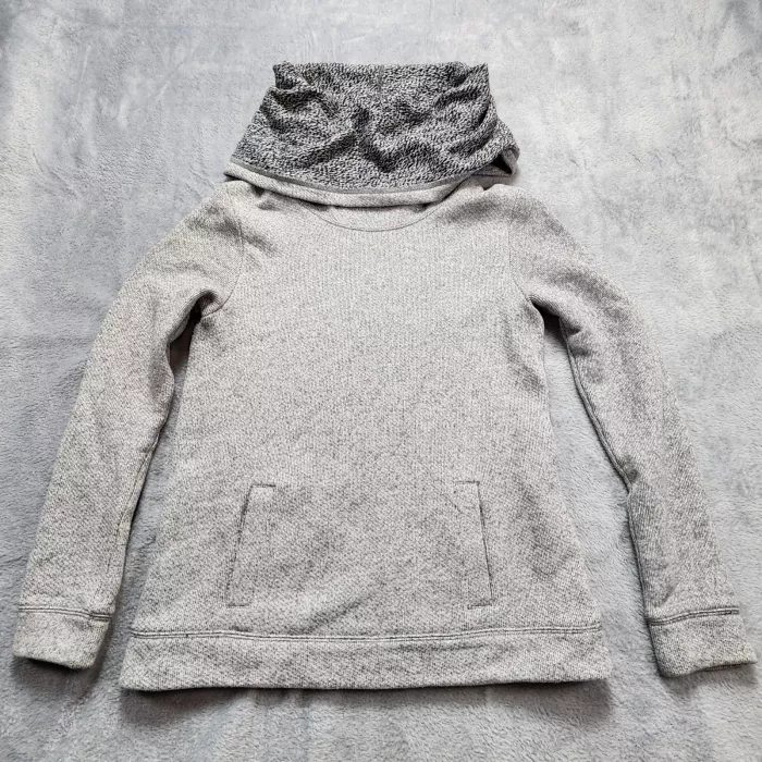 J.Crew Sweater Size S Gray Cowl Neck Pullover Pockets Wool Blend Heathered Knit - Front