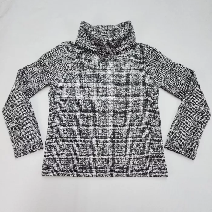 J.Crew Women's M Black White Plaid Fleece Lined Turtleneck Pullover Sweater - Front