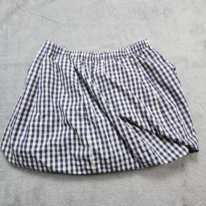 J.Crew Womens Skirt Size S Navy Blue White Gingham A-Line Elastic Waist Cotton - Front