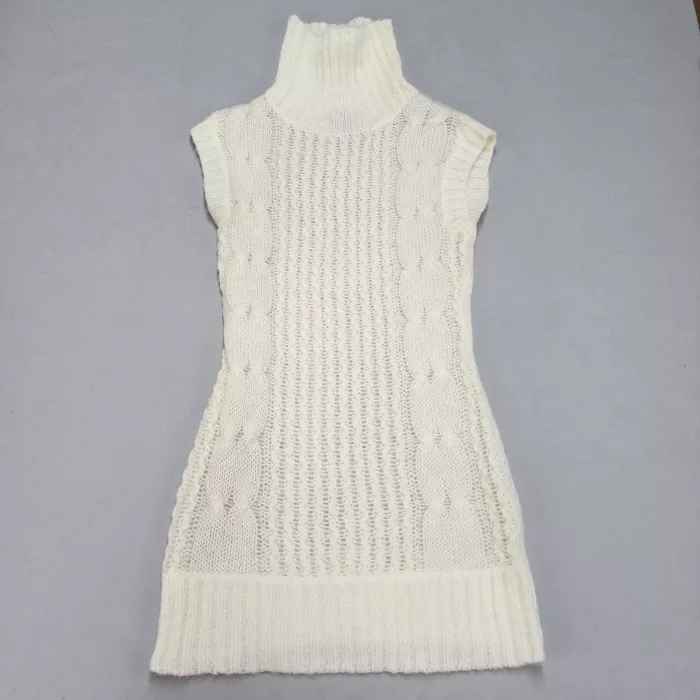 J.J. Basics Womens M White Sleeveless Turtleneck Cable Knit Sweater Dress - Front