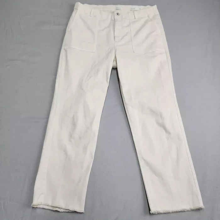 J.Jill Denim High Rise Straight Leg Jeans Women's 14 Off White Raw Hem Stretch - Front