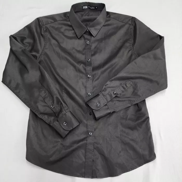 J.VER Womens Size M Black Long Sleeve Button Up Shirt Collared Classic - Front