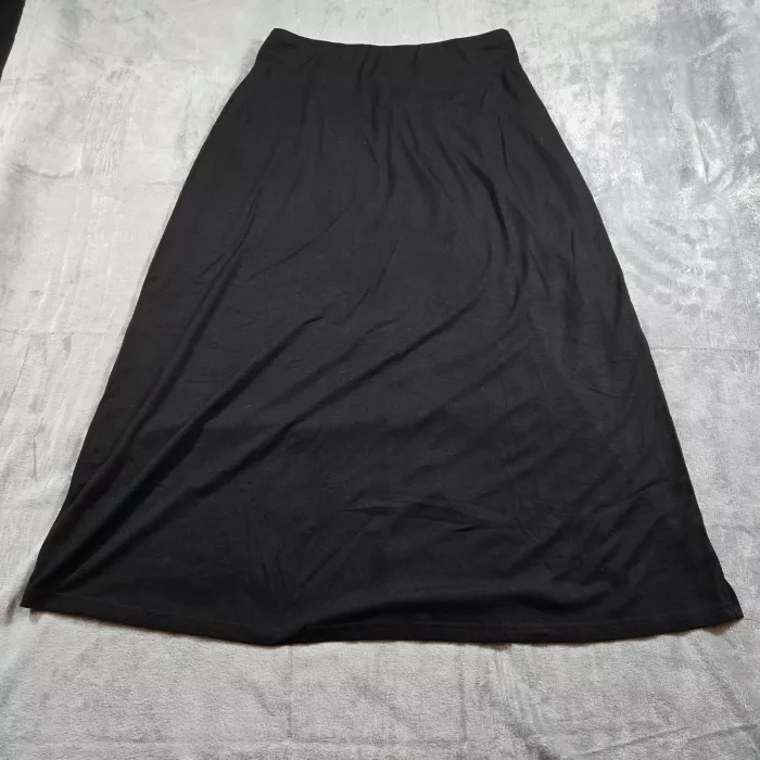 Jane Ashley Maxi Skirt Size L Black Knit Stretch Elastic Waist Long Comfort - Front