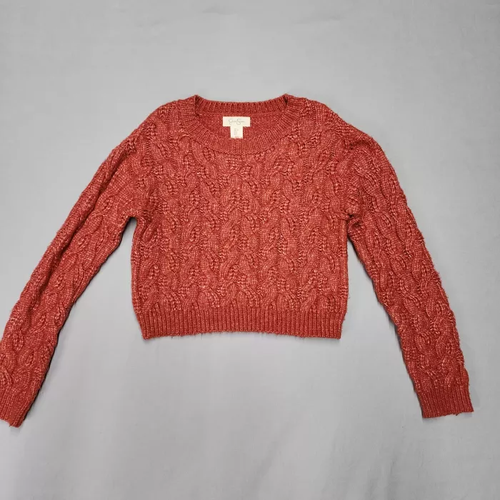 Jessica Simpson Womens S Orange Rust Cropped Cable Knit Sweater Crew Neck - Front