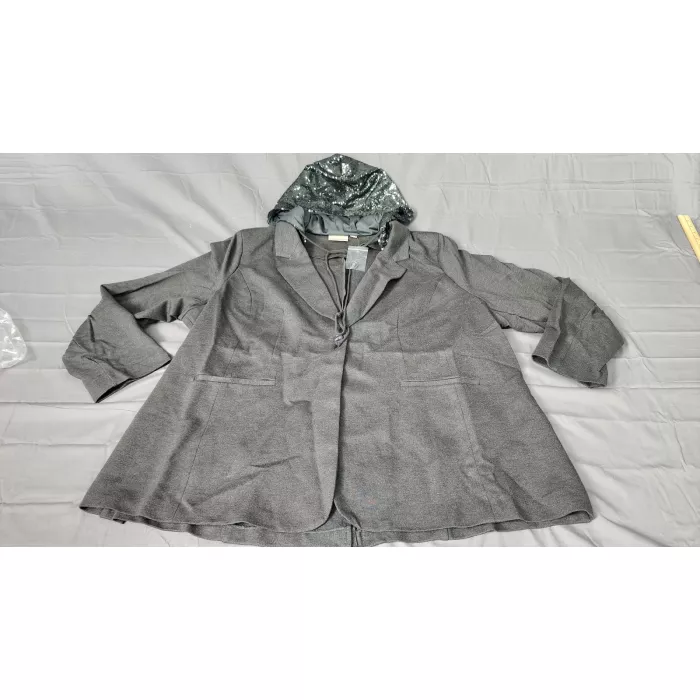 Jingle Belles Kim Gravel Womens 4X Charcoal Gray Sequined Hood Blazer Jacket - Front