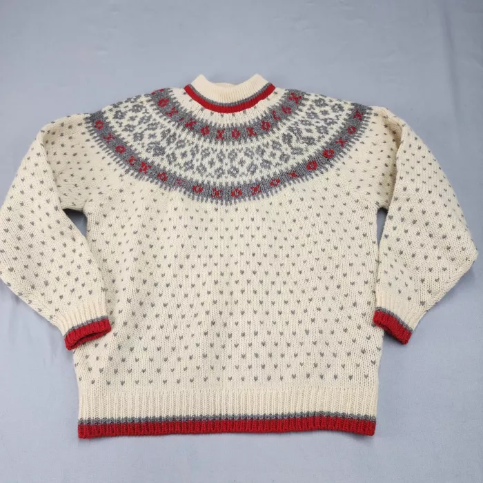 Jordache Vintage Fair Isle Sweater Womens L 100% Virgin Wool Pullover Knit - Front