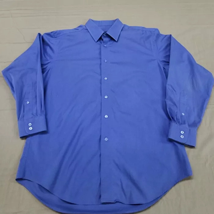 Jos. A. Bank Mens Dress Shirt 17 34 Blue Slim Fit Cotton Long Sleeve Button - Front