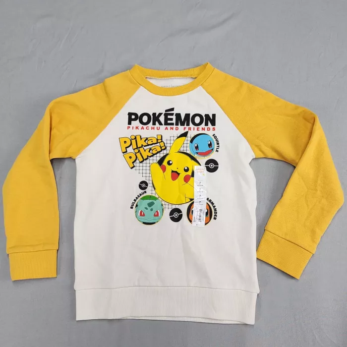 Jumping Beans Pokemon Sweatshirt Boys Size 7 Pikachu Raglan Fleece Pullover - Front