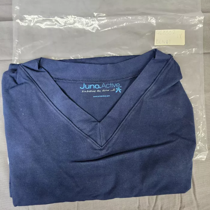JunoActive Womens 1X Plus Size Navy Blue V Neck Short Sleeve T Shirt Stretch - Main