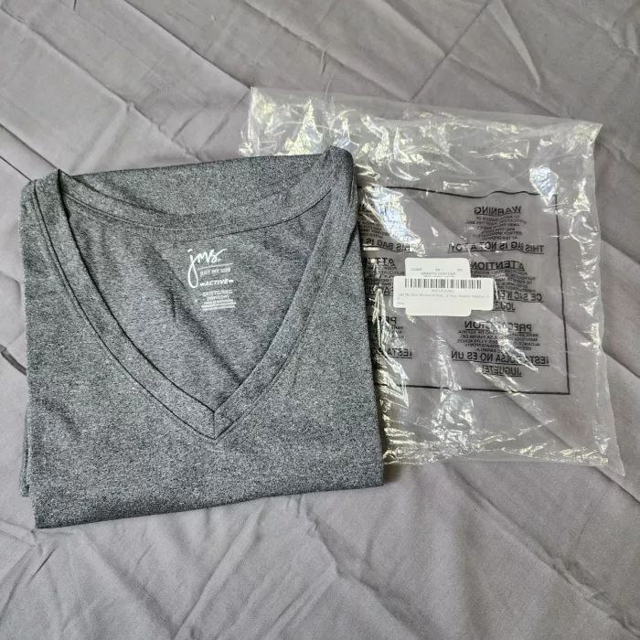 Just My Size Womens 5X Gray Heather V-Neck Long Sleeve Active T-Shirt NWT - Main