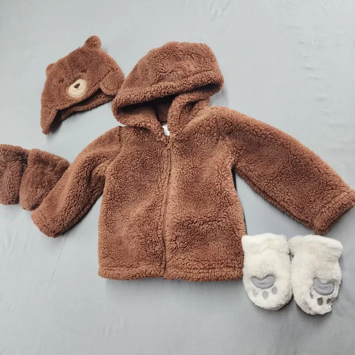 Just One You Carters Boys 9-12M Brown Sherpa Fleece Jacket Bear Hat Mittens - Main