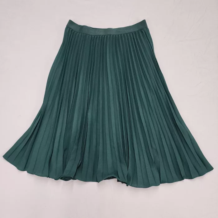 Kate Kasin Pleated Skirt Womens XL Dark Green Midi Elastic Waist Pull On - Front