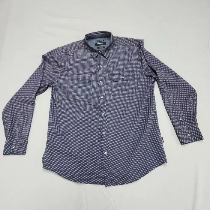 Kenneth Cole Mens L Long Sleeve Button Up Shirt Slim Fit Navy Blue Geometric - Front