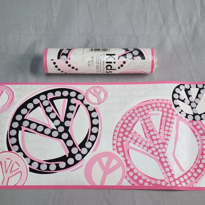 Kids Fine Wallpapers Pink Peace Sign Wallpaper Border Prepasted Glitter New - Main