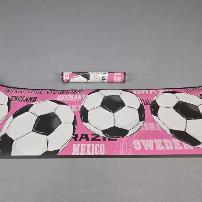 Kids Fine Wallpapers Pink Soccer Ball Wallpaper Border Pre-Pasted Vinyl New - Main
