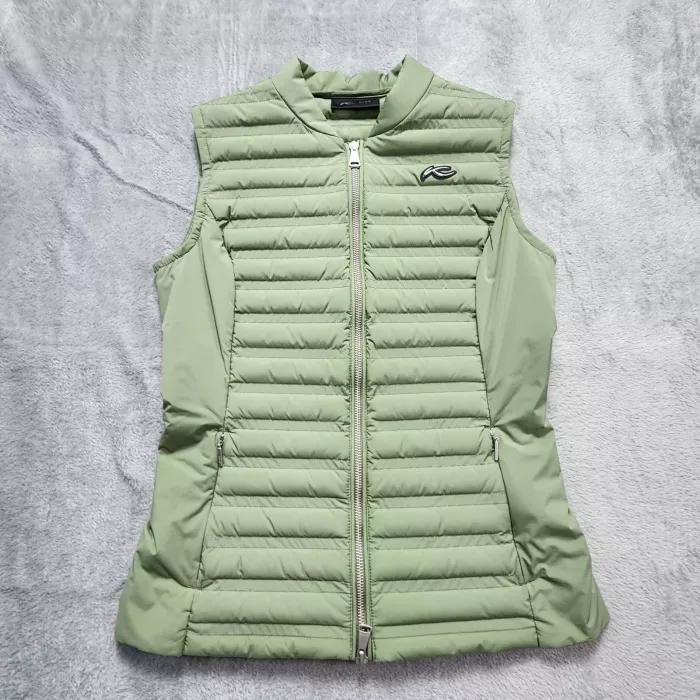 KJUS Bellavista Vest Women's S Sage Green Down Puffer Golf Ski Stretch Full Zip - Front