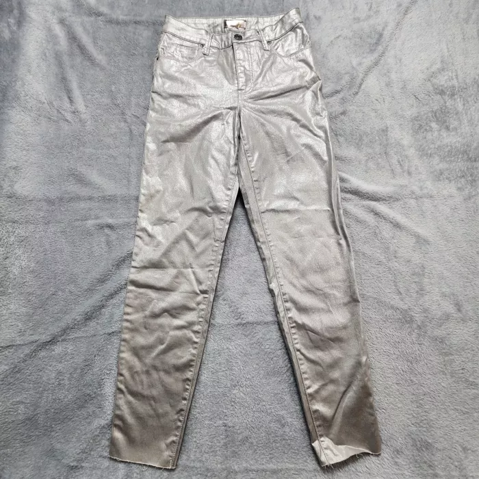 Kut from the Kloth Charlize Fab Ab Jeans Size 0 Silver Metallic Coated High Rise - Front