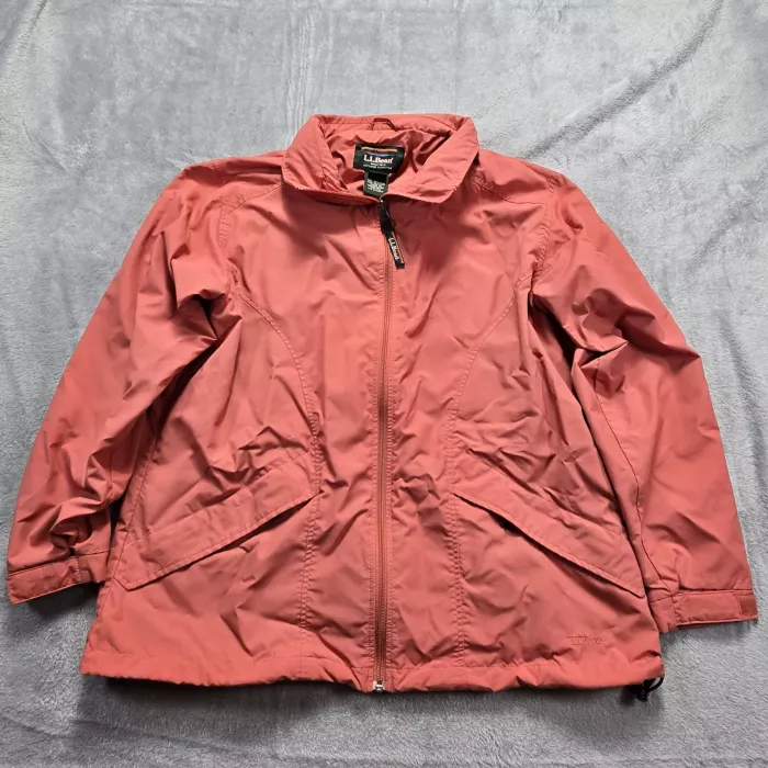 L.L.Bean Windbreaker Jacket Women's XL Salmon Coral Hooded Full Zip Nylon Rain - Front