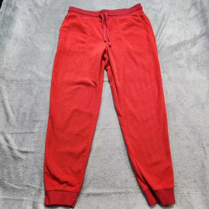 Lands' End Fleece Jogger Pants Women's Large Red Elastic Waist Drawstring Warm - Front