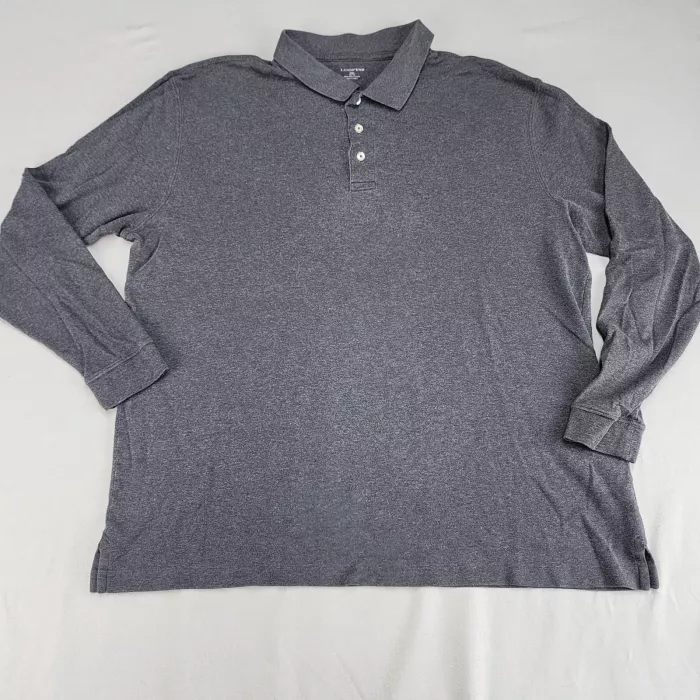 LANDS' END Men's XXL Dark Grey Pima Cotton Long Sleeve Polo Shirt Classic Fit - Front